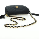 CHANEL Half Moon Chain Shoulder Bag Satin Black Gold CC Auth 179055SAV-7