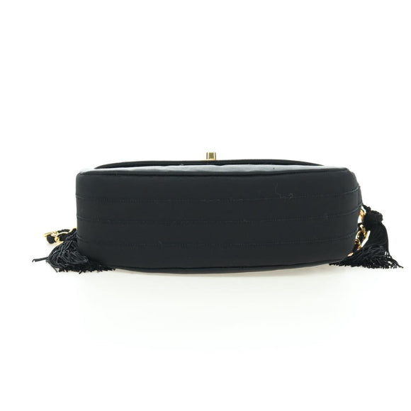CHANEL Half Moon Chain Shoulder Bag Satin Black Gold CC Auth 179055SAV