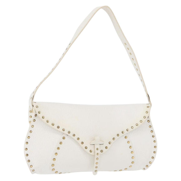 CELINE Shoulder Bag Leather Gold White Auth 179057
