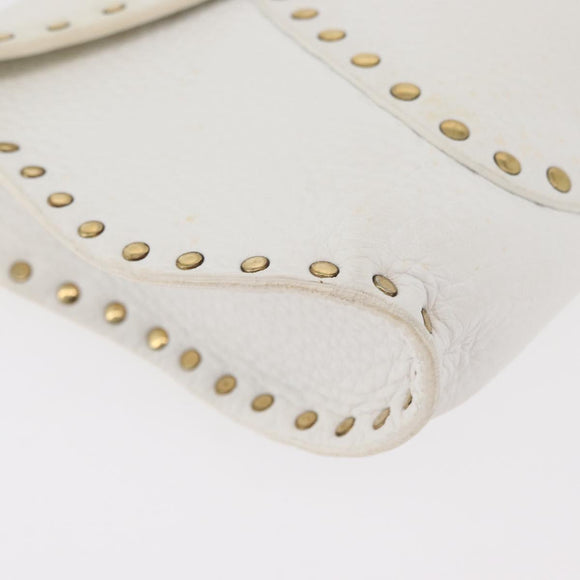 CELINE Shoulder Bag Leather Gold White Auth 179057