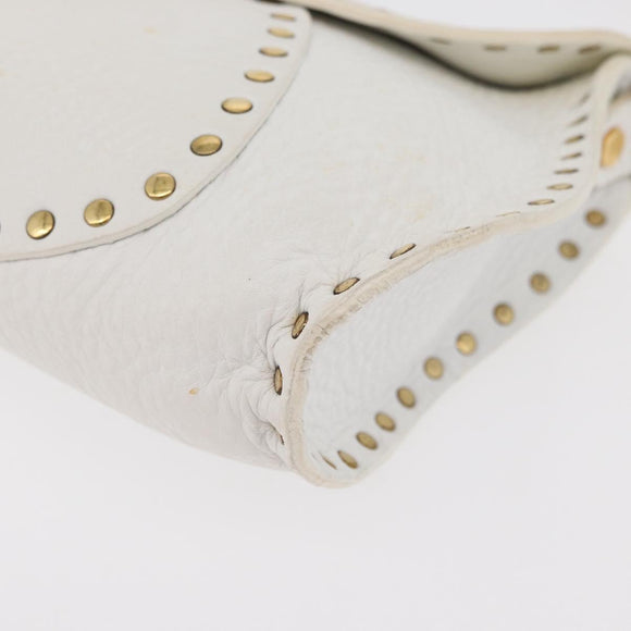 CELINE Shoulder Bag Leather Gold White Auth 179057