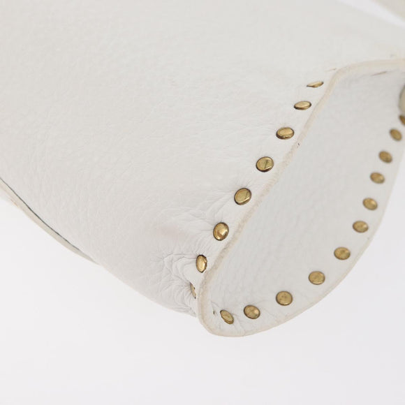 CELINE Shoulder Bag Leather Gold White Auth 179057