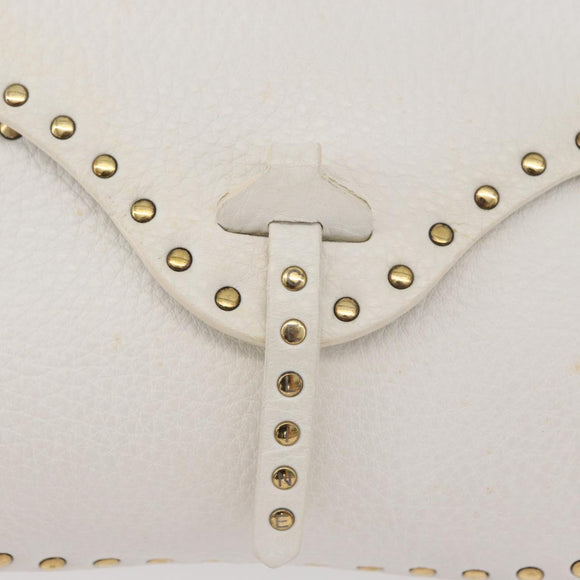 CELINE Shoulder Bag Leather Gold White Auth 179057