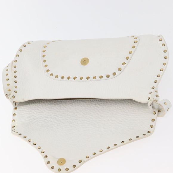 CELINE Shoulder Bag Leather Gold White Auth 179057