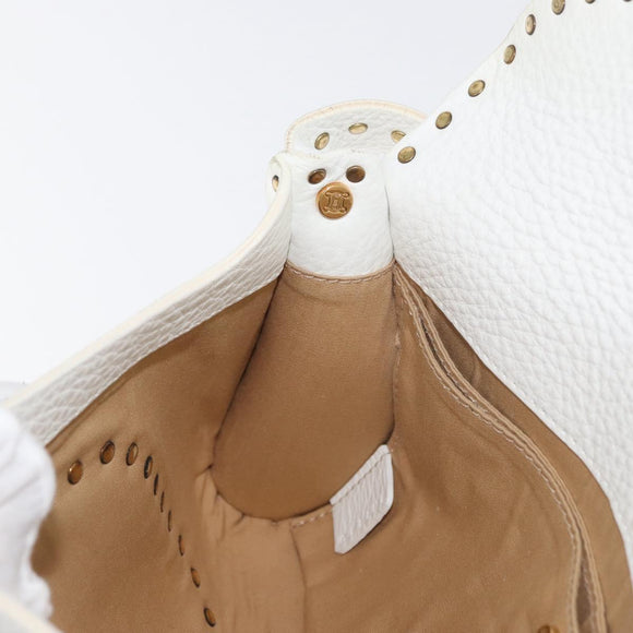 CELINE Shoulder Bag Leather Gold White Auth 179057