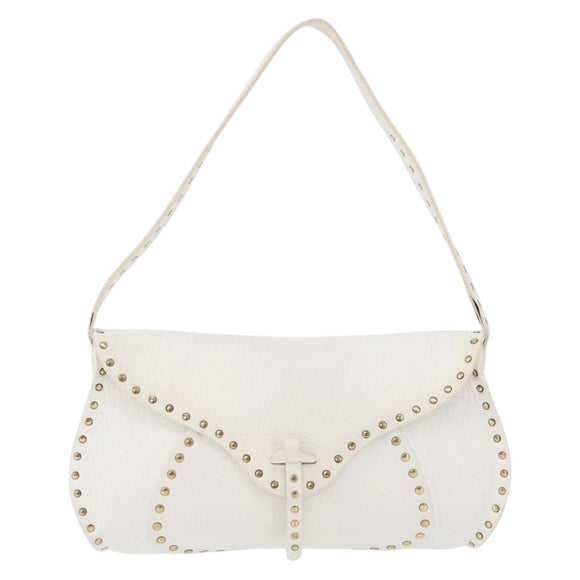 CELINE Shoulder Bag Leather Gold White Auth 179057