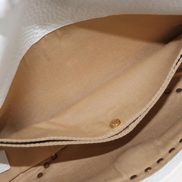 CELINE Shoulder Bag Leather Gold White Auth 179057