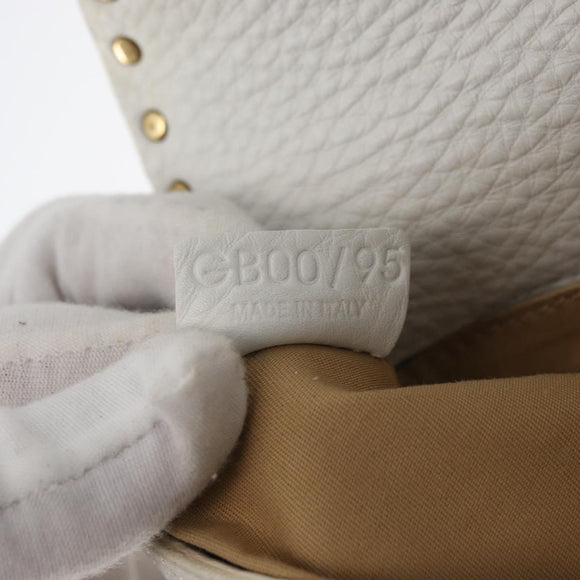 CELINE Shoulder Bag Leather Gold White Auth 179057