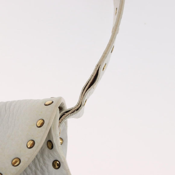 CELINE Shoulder Bag Leather Gold White Auth 179057