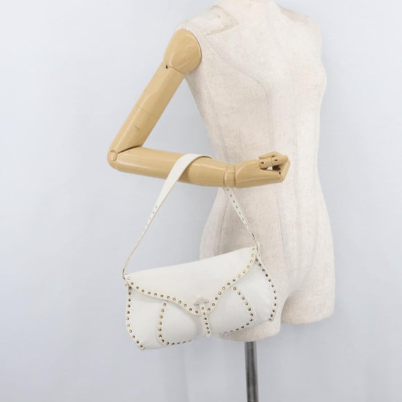 CELINE Shoulder Bag Leather Gold White Auth 179057