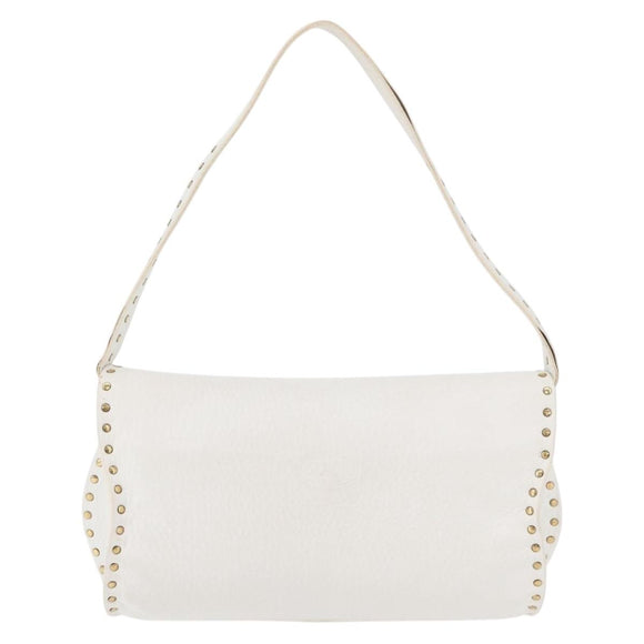 CELINE Shoulder Bag Leather Gold White Auth 179057
