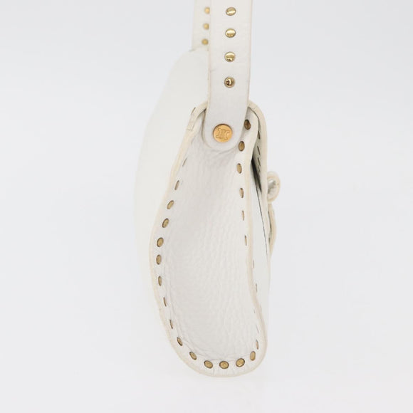 CELINE Shoulder Bag Leather Gold White Auth 179057