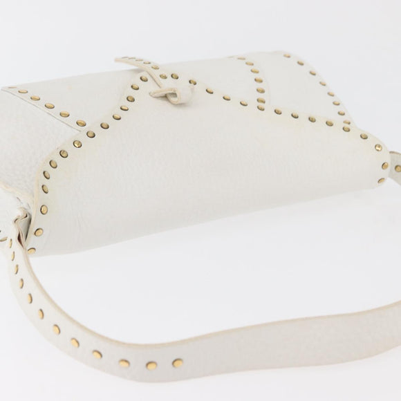 CELINE Shoulder Bag Leather Gold White Auth 179057