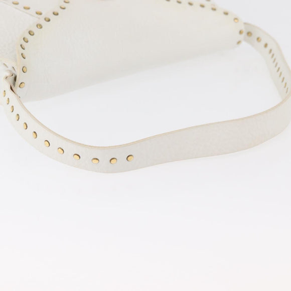 CELINE Shoulder Bag Leather Gold White Auth 179057