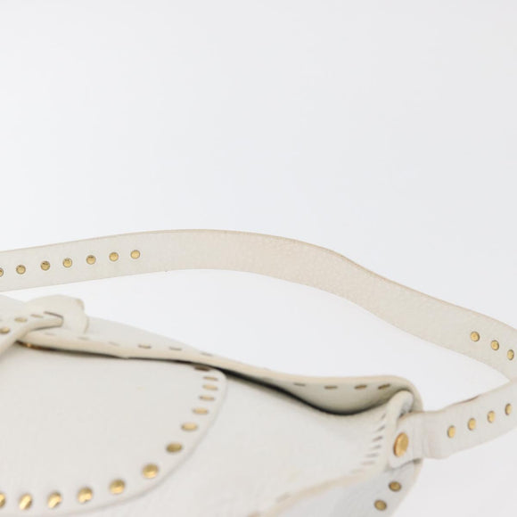 CELINE Shoulder Bag Leather Gold White Auth 179057