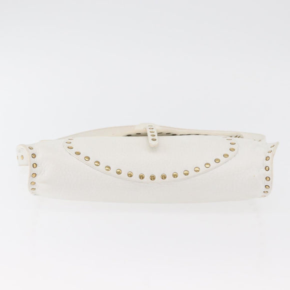 CELINE Shoulder Bag Leather Gold White Auth 179057