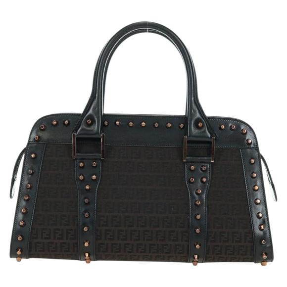 FENDI Zucchino Canvas Hand Bag Brown Silver Auth 179058V