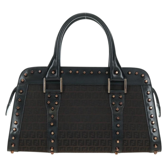 FENDI Zucchino Canvas Hand Bag Brown Silver Auth 179058V