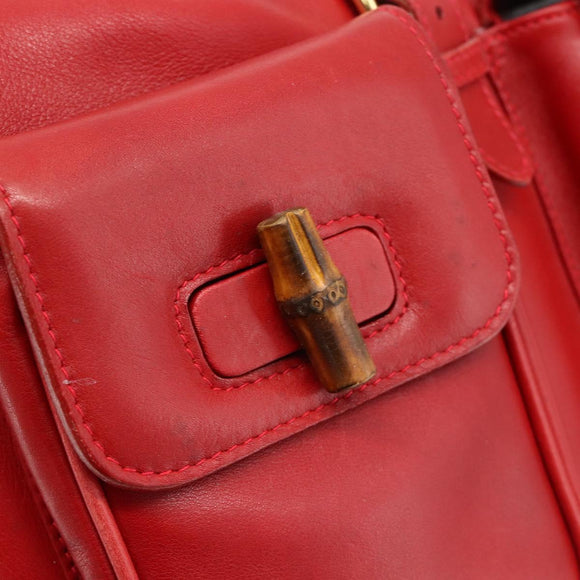 GUCCI Bamboo Backpack Leather Red Gold 003 2058 0016 Auth 179059A