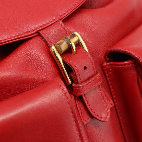 GUCCI Bamboo Backpack Leather Red Gold 003 2058 0016 Auth 179059A