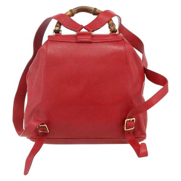 GUCCI Bamboo Backpack Leather Red Gold 003 2058 0016 Auth 179059A