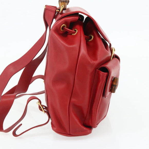 GUCCI Bamboo Backpack Leather Red Gold 003 2058 0016 Auth 179059A