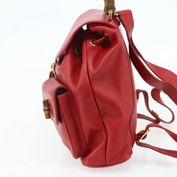 GUCCI Bamboo Backpack Leather Red Gold 003 2058 0016 Auth 179059A