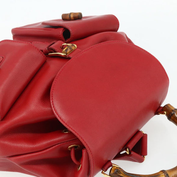GUCCI Bamboo Backpack Leather Red Gold 003 2058 0016 Auth 179059A