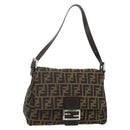 FENDI Zucca Canvas Mamma Baguette Shoulder Bag Black Brown Auth 179060V-1