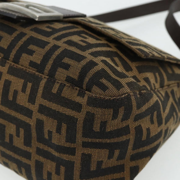 FENDI Zucca Canvas Mamma Baguette Shoulder Bag Black Brown Auth 179060V