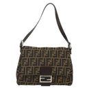 FENDI Zucca Canvas Mamma Baguette Shoulder Bag Black Brown Auth 179060V-13