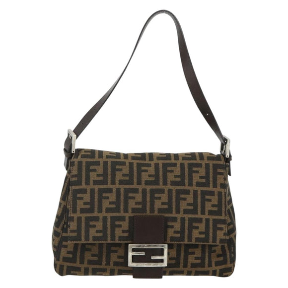 FENDI Zucca Canvas Mamma Baguette Shoulder Bag Black Brown Auth 179060V