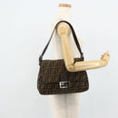 FENDI Zucca Canvas Mamma Baguette Shoulder Bag Black Brown Auth 179060V-23