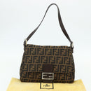 FENDI Zucca Canvas Mamma Baguette Shoulder Bag Black Brown Auth 179060V-12