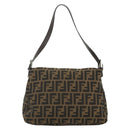 FENDI Zucca Canvas Mamma Baguette Shoulder Bag Black Brown Auth 179060V-2