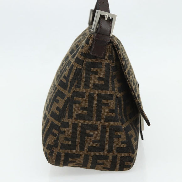 FENDI Zucca Canvas Mamma Baguette Shoulder Bag Black Brown Auth 179060V