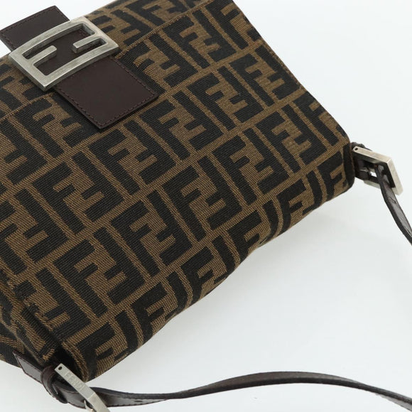FENDI Zucca Canvas Mamma Baguette Shoulder Bag Black Brown Auth 179060V
