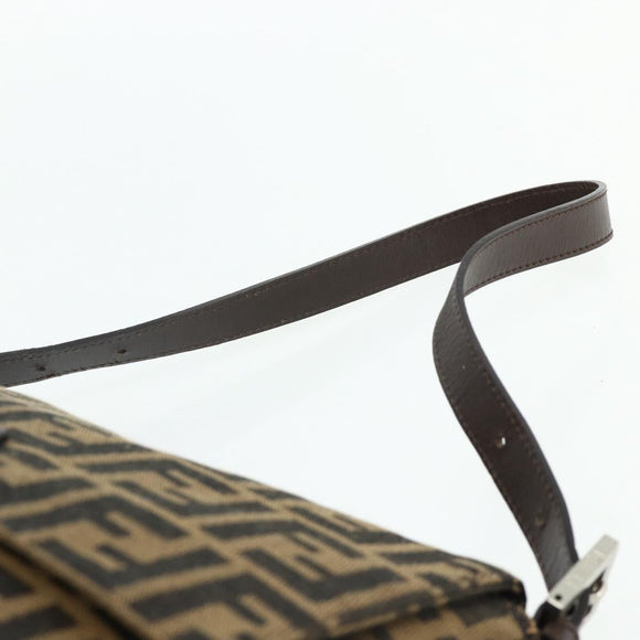 FENDI Zucca Canvas Mamma Baguette Shoulder Bag Black Brown Auth 179060V