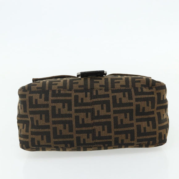 FENDI Zucca Canvas Mamma Baguette Shoulder Bag Black Brown Auth 179060V