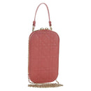 Christian Dior Cannage Chain Phone Pouch Bag Lamb Skin Pink Gold Auth 179066M-1