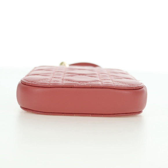 Christian Dior Cannage Chain Phone Pouch Bag Lamb Skin Pink Gold Auth 179066M
