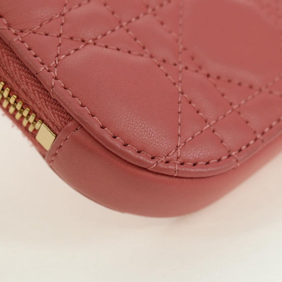 Christian Dior Cannage Chain Phone Pouch Bag Lamb Skin Pink Gold Auth 179066M