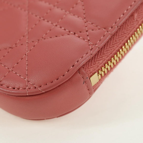 Christian Dior Cannage Chain Phone Pouch Bag Lamb Skin Pink Gold Auth 179066M