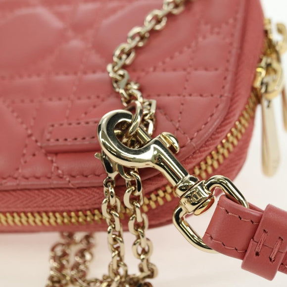 Christian Dior Cannage Chain Phone Pouch Bag Lamb Skin Pink Gold Auth 179066M