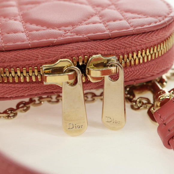 Christian Dior Cannage Chain Phone Pouch Bag Lamb Skin Pink Gold Auth 179066M