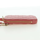Christian Dior Cannage Chain Phone Pouch Bag Lamb Skin Pink Gold Auth 179066M-3