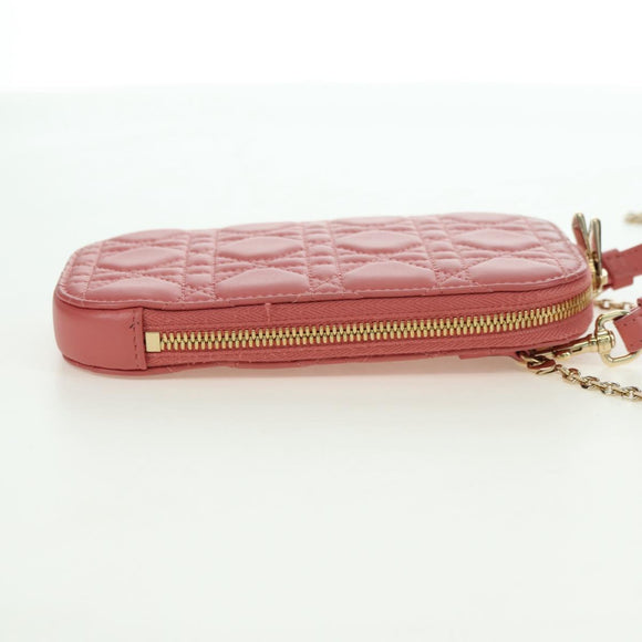 Christian Dior Cannage Chain Phone Pouch Bag Lamb Skin Pink Gold Auth 179066M