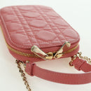 Christian Dior Cannage Chain Phone Pouch Bag Lamb Skin Pink Gold Auth 179066M-6