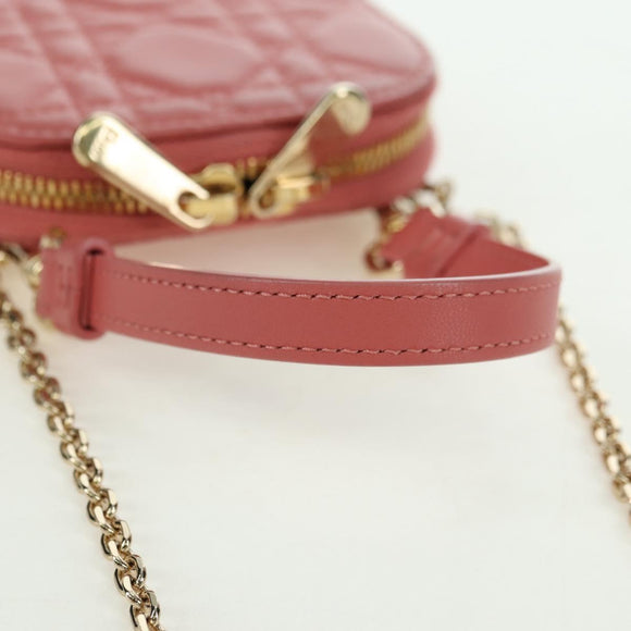 Christian Dior Cannage Chain Phone Pouch Bag Lamb Skin Pink Gold Auth 179066M