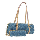 LOUIS VUITTON Monogram Denim Papillon MM Hand Bag Blue M46830 LV Auth 179081SM-1